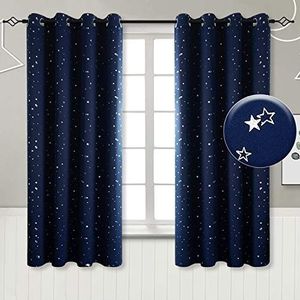 BGment Verduisteringsgordijnen voor slaapkamer 2 panelen met zilveren sterpatroon, thermisch geïsoleerde kamer verduisterende gordijnen met ringen, marineblauw, 46 x 54 inch