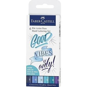 Faber-Castell 267123 Pitt Artist Pen Lettering, blauwe tinten, etui van 6, meerkleurig