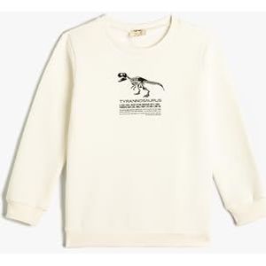 Sweatshirt Dinozor Baskılı Bisiklet Yaka Uzun Kollu, ecru, 4 jaar