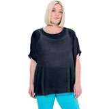 Ulla Popken - Blouseshirt - Marine - Effen - Halve Mouw - Wijde Pasvorm