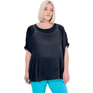 Ulla Popken - Blouseshirt - Marine - Effen - Halve Mouw - Wijde Pasvorm