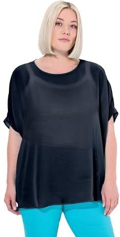 Ulla Popken - Blouseshirt - Marine - Effen - Halve Mouw - Wijde Pasvorm