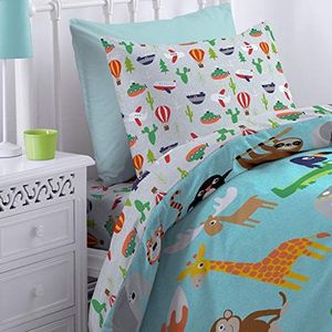 Catherine Lansfield Animal Adventures Beddengoedset, 160 x 220 + 50 x 110 cm, wit hoeslaken, 90 x 200 cm