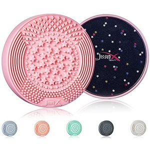 Jessup Reinigingsmat voor Make-upkwasten met Kleurverwijderingsspons, 2-in-1 Siliconen Reiniger voor Make-upkwasten (Zakje Roze), A005