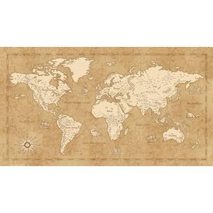 Komar Vlies fotobehang - Vintage World Map - Afmetingen: 500 x 280 cm (breedte x hoogte) - landkaart, wereldkaart, kinderkamer, behang - IAX10-0027