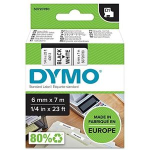 DYMO originele D1 labels | zwarte afdruk op witte tape | 6 mm x 7 m | zelfklevende labels voor de LabelManager labelmaker | gemaakt in Europa