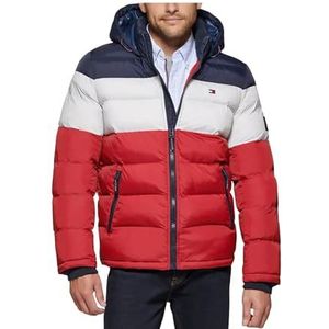 Tommy Hilfiger Klassieke donsjack met capuchon voor heren (standaard en groot en lang) alternatieve buitenkledingjas, Middernacht/Wit/Rood, XL
