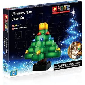 STAX S19031 Kerstboom bouwset adventskalender, bouwstenen met licht
