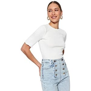 Trendyol Dames slim fit basic ronde hals gebreide blouse shirt, Ecru, XL