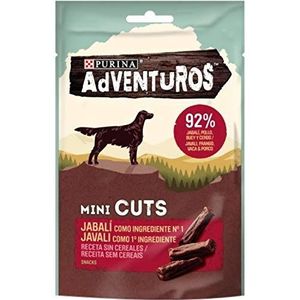 Purina Adventuros High Meat Mini Cuts, snacks, lekkernijen voor honden met een hoog vleesgehalte, wild zwijn, 7 zakjes à 70 g