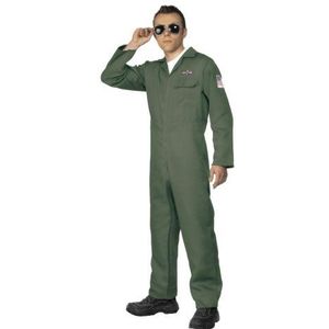 Smiffys, Heren vliegerkostuum, jumpsuit, groen, XL