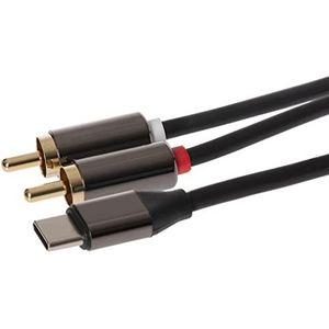 Maplin USB-C naar Twin Phono RCA Audio Jack Kabel - Zwart, 2m