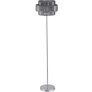 Relaxdays staande lamp, kristallen lampenkap, ronde voet, E27 fitting, bijzondere vloerlamp, 150 x 34 cm, grijs/zilver