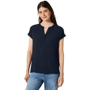 Universeel Blauw - Blouse - V-hals - Korte Mouwen - Streepstructuur