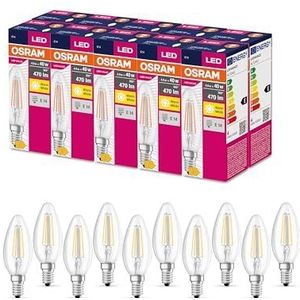 OSRAM LED STAR VALUE KLASSISK B40 LED-lampe til E14-stik, stearinlys, fil, 470 lumen, varm hvid (2700k), udskiftning til konventionelle 40W pærer, ikke dæmpbar, 10-pack