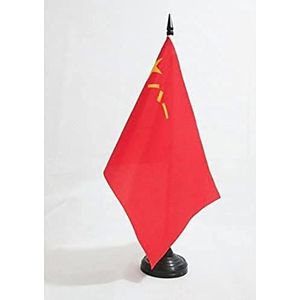 People's Liberation Army of China Table Vlag 14x21 cm - PLA Chinese Desk Vlag 21 x 14 cm - Zwarte plastic stok en voet - AZ FLAG