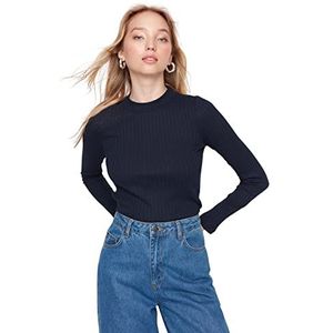 Trendyol Damesblouse met rechte lange mouwen, slank, Donkerblauw, XS