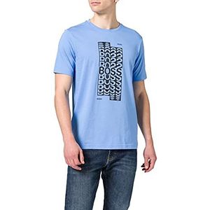 BOSS Heren Tee 1 Regular Fit T-shirt van katoen met meerlaags logo Artwork, Bright Blue439, S