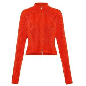 myMo Dames Geribbeld Cardigan Koraal M/L, koraalrood, M