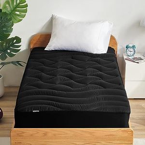 SLEEP ZONE Cooling Twin matrastopper voor eenpersoonsbed, premium gezoneerd koele matrashoes, dikke gewatteerde matrasbeschermer, ademend en wasbaar, diepe zak 8-21 inch (zwart, twin)