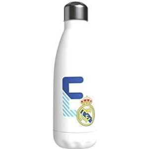 Real Madrid - roestvrijstalen waterfles, hermetische sluiting, met letter E-ontwerp in blauw, 550 ml, witte kleur, officieel product (CyP Brands)