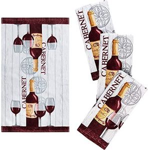 Franco Keukenontwerpers Set van 4 decoratieve zachte en absorberende katoenen theedoeken, 38 x 63,5 cm, rustieke wijn