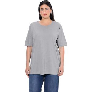Ulla Popken Basic T-shirt met ronde hals voor dames, Lichtgrijs Mélang, 54-56