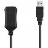 NEDIS Actieve USB-kabel - USB 2.0 - USB-A stekker - USB-A vrouwelijk - 480 Mbps - 5.00 m - rond - vernikkeld - PVC - koper - label