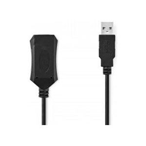 NEDIS Actieve USB-kabel - USB 2.0 - USB-A stekker - USB-A vrouwelijk - 480 Mbps - 5.00 m - rond - vernikkeld - PVC - koper - label