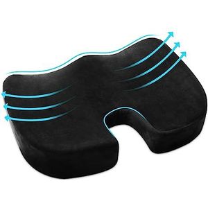 TENSWALLXCJC ZD0041 Bureaustoel Zitkussen: orthopedisch wasbaar ergonomisch zitkussen voor auto traagschuim U-vormig zitkussen bureaustoel kussen voor rolstoel autostoel,35*22*14 cm,Zwart