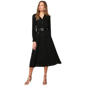 Trendyol Rechte midi-jurk met lange mouwen voor dames, casual, casual, zwart, 36