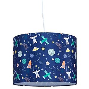 Relaxdays hanglamp kinderkamer, ruimteprint, HxØ: 155 x 35 cm, ronde kinderlamp, meisjes & jongens, babykamer, kleurrijk