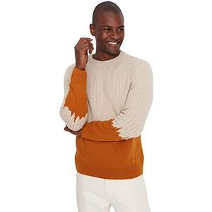 Trendyol Heren Crew Neck Batik Print Slim Sweater Sweatshirt, Oranje, XL grote maten