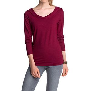 ESPRIT Collection Dames shirt met lange mouwen met flatterende hals 084EO1K023, effen kleur, mt. 38 (fabrikantmaat: M), zwart (zwart 001), rood (Berry Red 628), 36 NL (Fabrikant maat S)