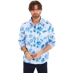 Joe Browns Herenmode aquarel bloemenprint shirt met lange mouwen, Blauw, M