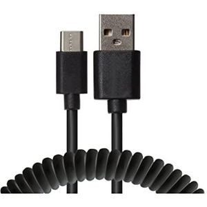 Maplin USB-A naar Micro USB-B opgerolde krullende kabel die uitstrekt tot 1,2 m - zwart