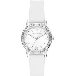 Skechers Horloge voor dames, Quartz uurwerk met siliconen, polyurethaan, lederen of roestvrij stalen band,Wit en glitter,32MM
