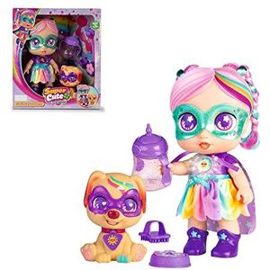 SUPER CUTE LITTLE BABIES - Rainbow Party pop met Gabi, superheroin pop met gekleurd haar en een oranje hond voor huisdieren, zonnig met omkeerbare kleding en accessoires, fles, zacht (UPU06200)