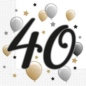 Procos 88867 - servetten Happy Birthday, Milestone 40, 33 x 33 cm, 20 stuks, ballonmotief, verjaardag 40 papieren servetten met motief, tafeldecoratie, monddoek, verjaardag, ballonnen, ballonnen