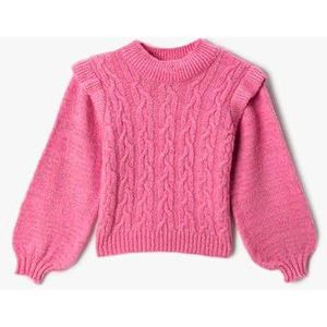 Koton Girls's Cable-Knit Detail Sweater met lange pofmouwen, roze (258), 9-10 Jaar