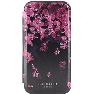 Ted Baker Flower Border Mirror Folio Case Compatibel met iPhone 15 Pro - Zwart Zilver