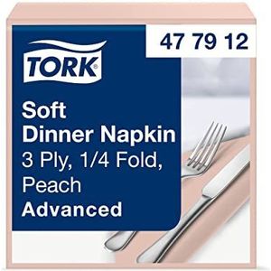Tork Soft Dinnerservet Perzik, 1/4-vouw 3-laags, 40 x 39 cm, 12 x 100 servetten, 477912