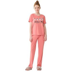 Dagi Dames Cotton Pyjama Set, Coral, 44, koraalrood, 44