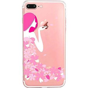 Hoes compatibel met iPhone 8 Plus / 7 Plus | transparante beschermhoes van silicone | in bloemen-meisjesopdruk/motief | in roze roze