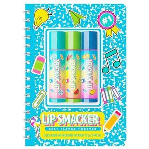 Lip Smacker, Back to School Collection, Spiral Notebook Lip Balm Trio, 3-Delige Lipbalsemset met Schattig Notitieboekje voor Kinderen, Leuke Lippenbalsem voor Kinderen, Blauw