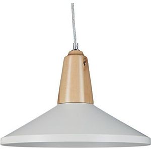 Relaxdays Hanglamp MIXED plat, hout en metaal, E27 fitting, 1 lamp, h x b x d: ca. 120 x 36 x 36 cm, wit