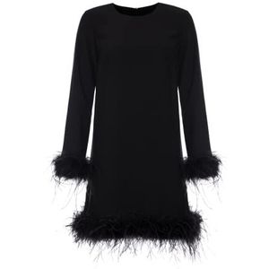 Swing Fashion Roxy Elegante feestelijke jurk voor dames, partyjurk, avondjurk, cocktailjurk, baljurk met natuurlijke veren, lange mouwen, zwart, maat 42 (XL), zwart, M