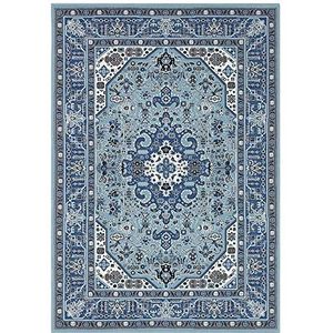 Nouristan Oosters laagpolig tapijt Skazar Isfahan hemelsblauw, 160x230 cm