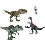 Jurassic World Dominion Epische Gevechtsset, 3 dinosaurussen en 1 mens, realistische figuren, fysiek en digitaal spel, vanaf 4 jaar