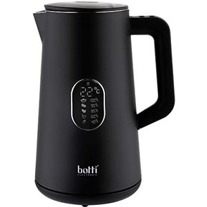 Botti Denver Elektrische waterkoker, 1,5 liter, roestvrij staal, 5 temperatuurniveaus, digitaal display, draadloos, automatische uitschakeling, warmhoudfunctie, zwart, 1800 W